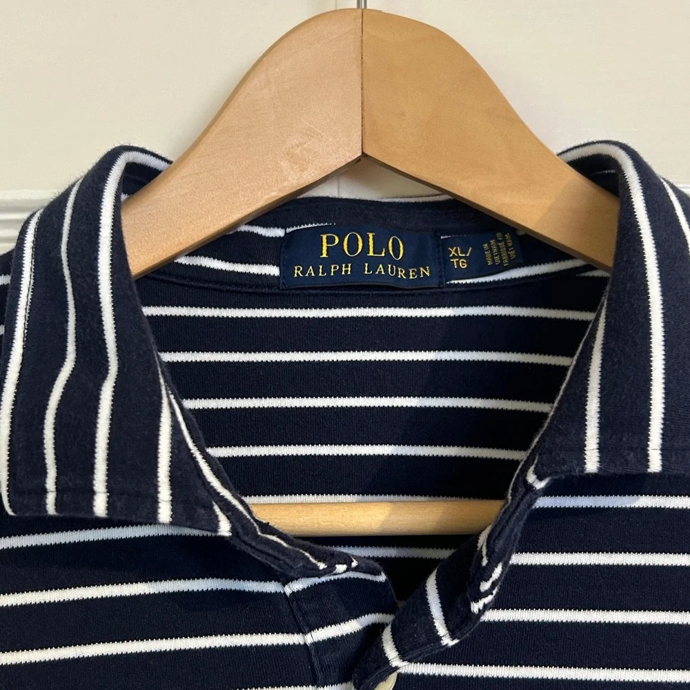 Polo RL Blue and White Striped Jersey Knit Polo